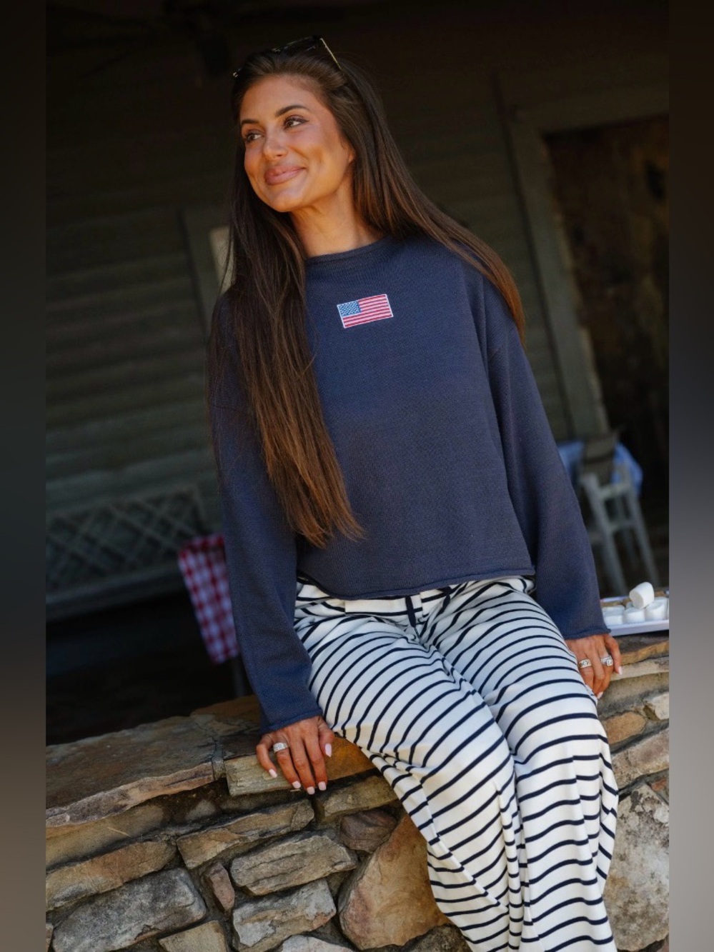 148 Navy  American Flag Sweatshirt
